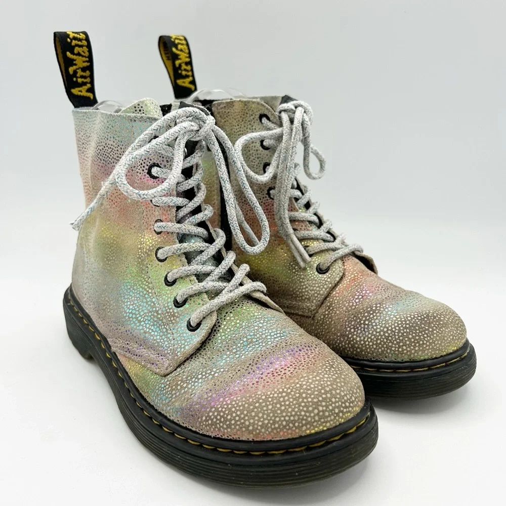 Dr.‎ Martens Youth 1460 Pascal Rainbow Iridescent Lace Up Boots Size 2 US